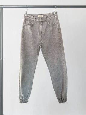 Washed Gray Elastic Hem Jeans